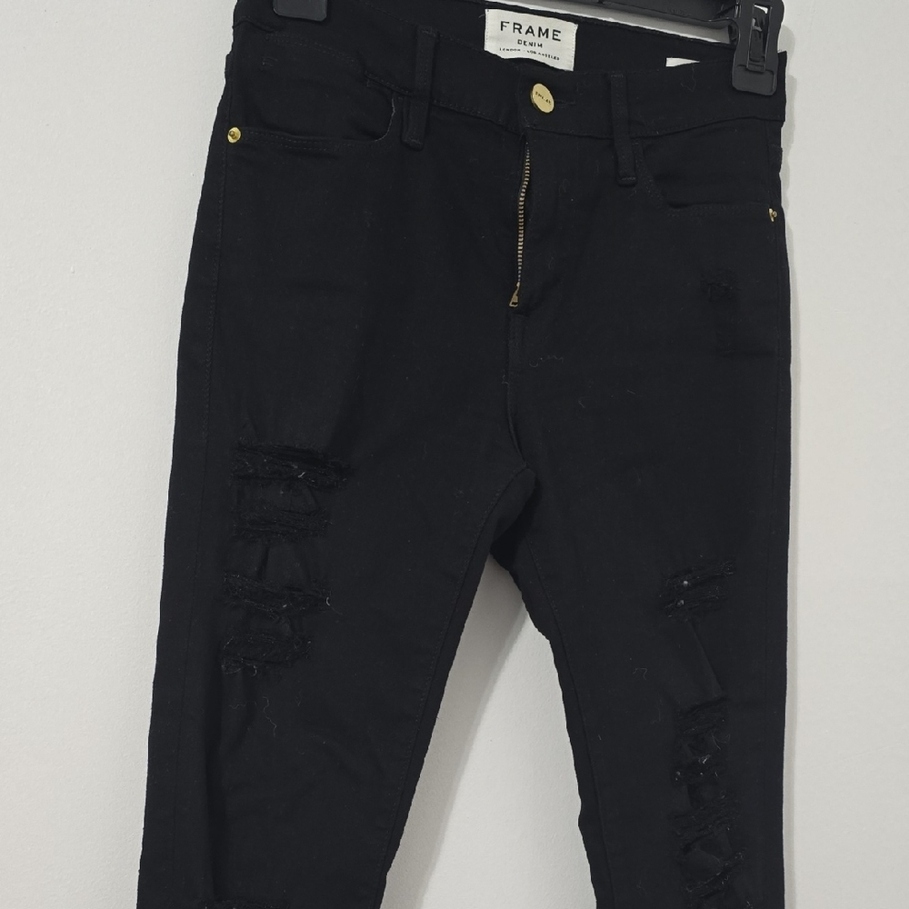 Frame Denim Black Skinny Distressed Jeans Talla 25